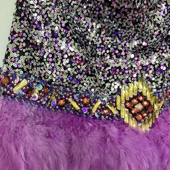 Sequin and Feather Strapless Dress - Picture 5 of 9
